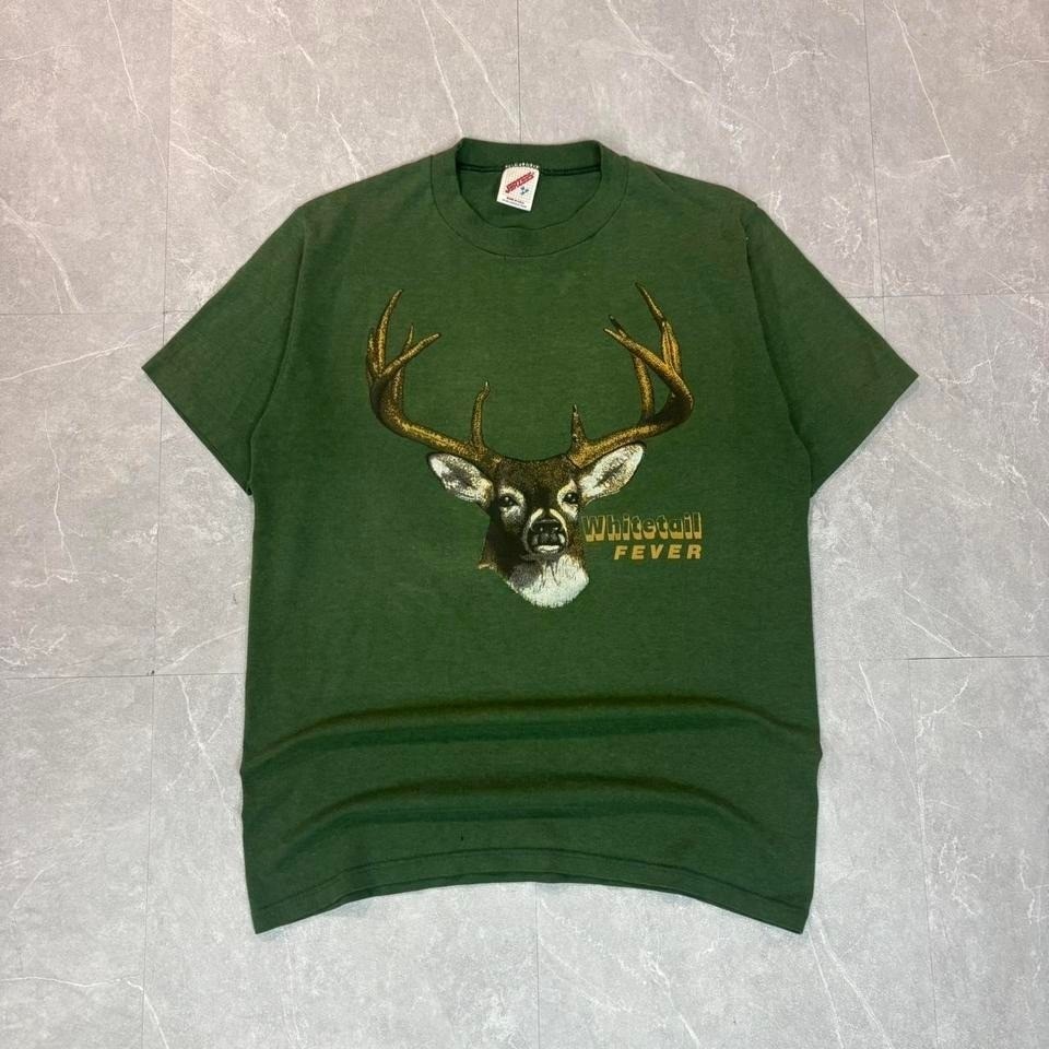 1980s Green Vintage Single Stitch Deer Tee